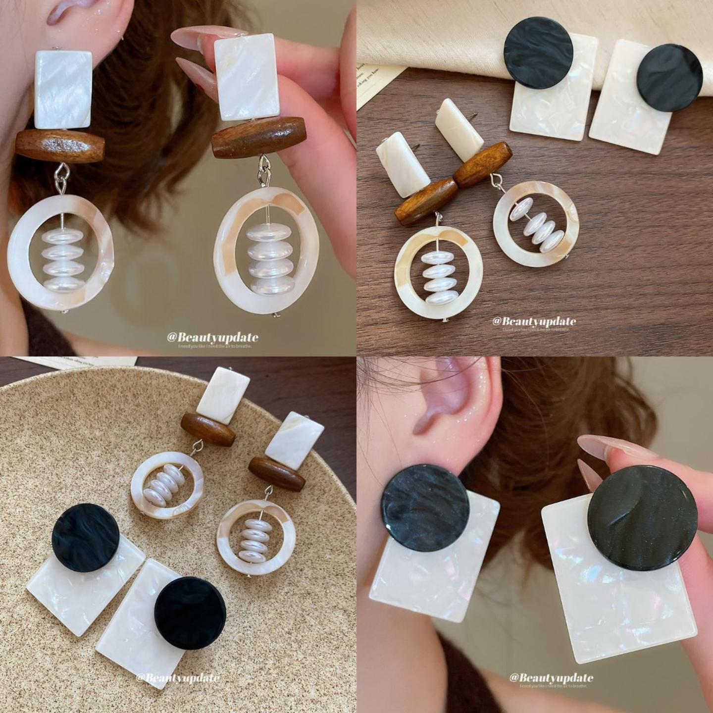 贝壳木珠复古风小众耳饰