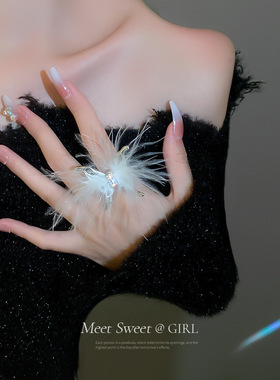 羽毛蝴蝶开口戒指ins小众时尚个性设计感食指戒简约气质百搭指环