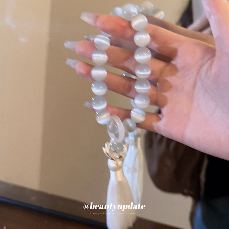 猫眼石莲花花朵流苏手链新中式个性网红手串国潮复古高级感手饰