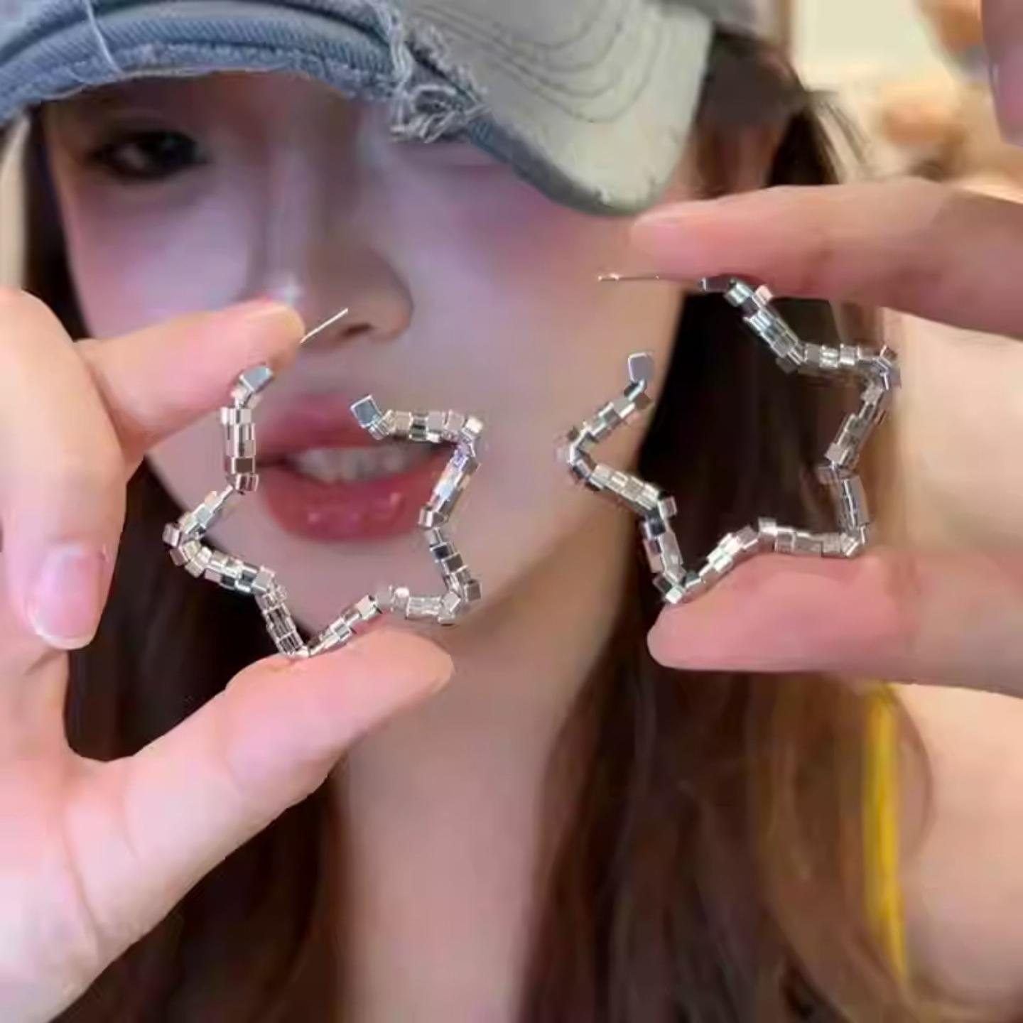 金属星星串珠耳钉女潮饰
