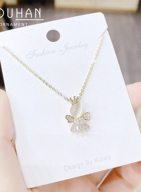 时尚简约新款灵动项链女锁骨链猫眼石镀14K真金项链首饰饰品