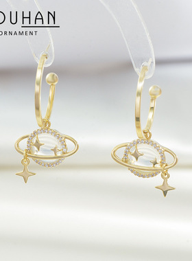 韩国东大门S925银针耳环微镶锆石星球满天星耳钉气质百搭耳饰