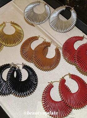 欧美几何圆形镂空编织耳扣时尚气质耳坠耳环小众设计感耳饰女