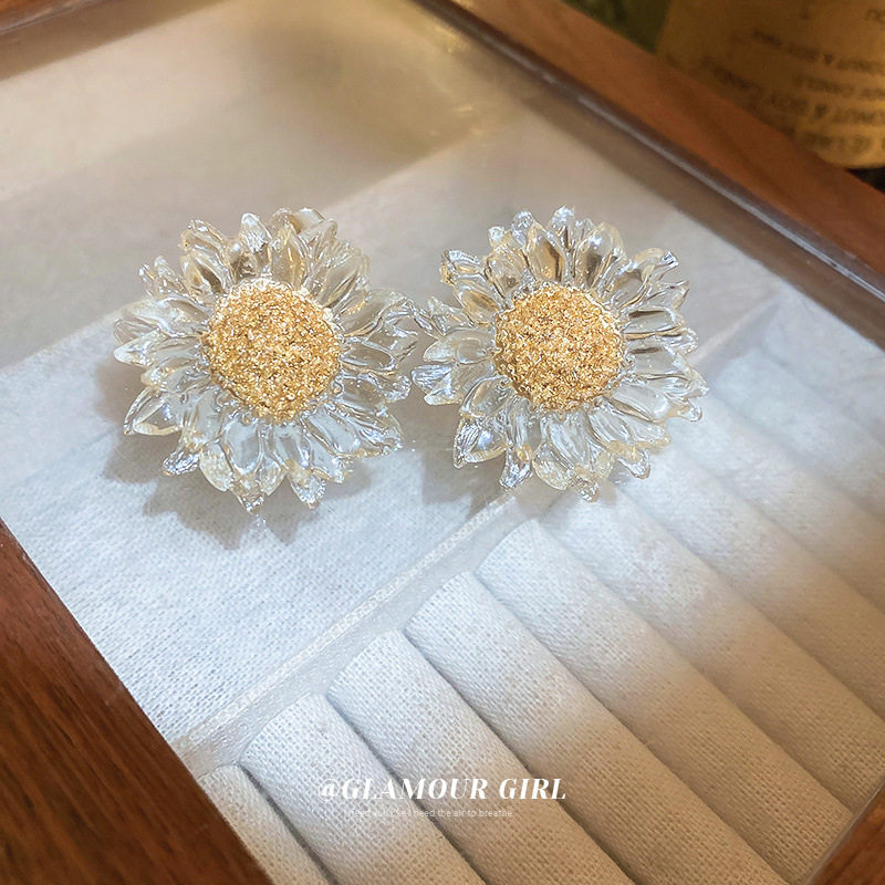银针透明花朵耳环韩国小清新时尚个性耳钉向日葵甜美森系耳饰