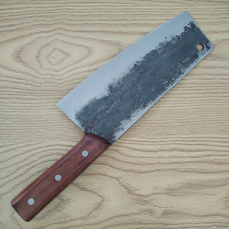 越南纯手工锻打夹钢切片刀鱼生刀牛肉刀夹轴承钢进口老式酒席专用