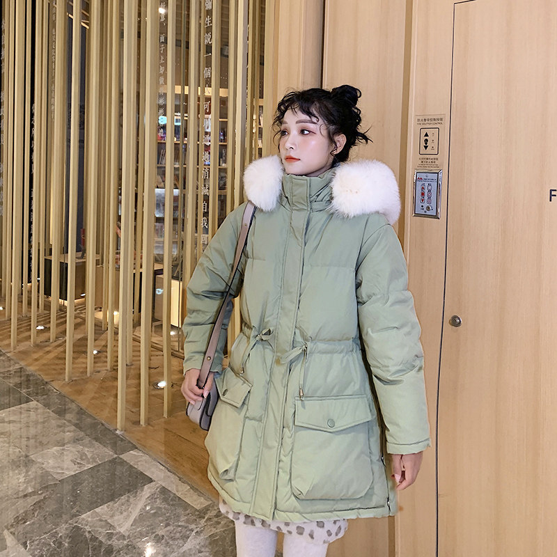 羽绒服女白鸭绒2021年新款宽松真毛领冬季时尚气质韩国羽绒服中长