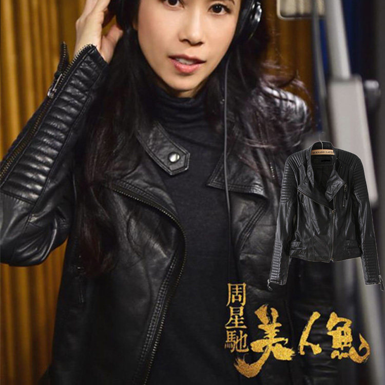促销春装新款美人鱼莫文蔚同款韩版短款机车皮衣女装夹克外套女潮