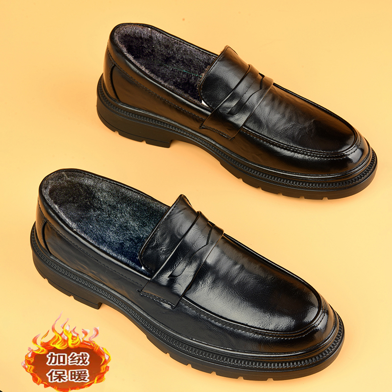 二棉皮鞋男冬季加绒无鞋带休闲鞋