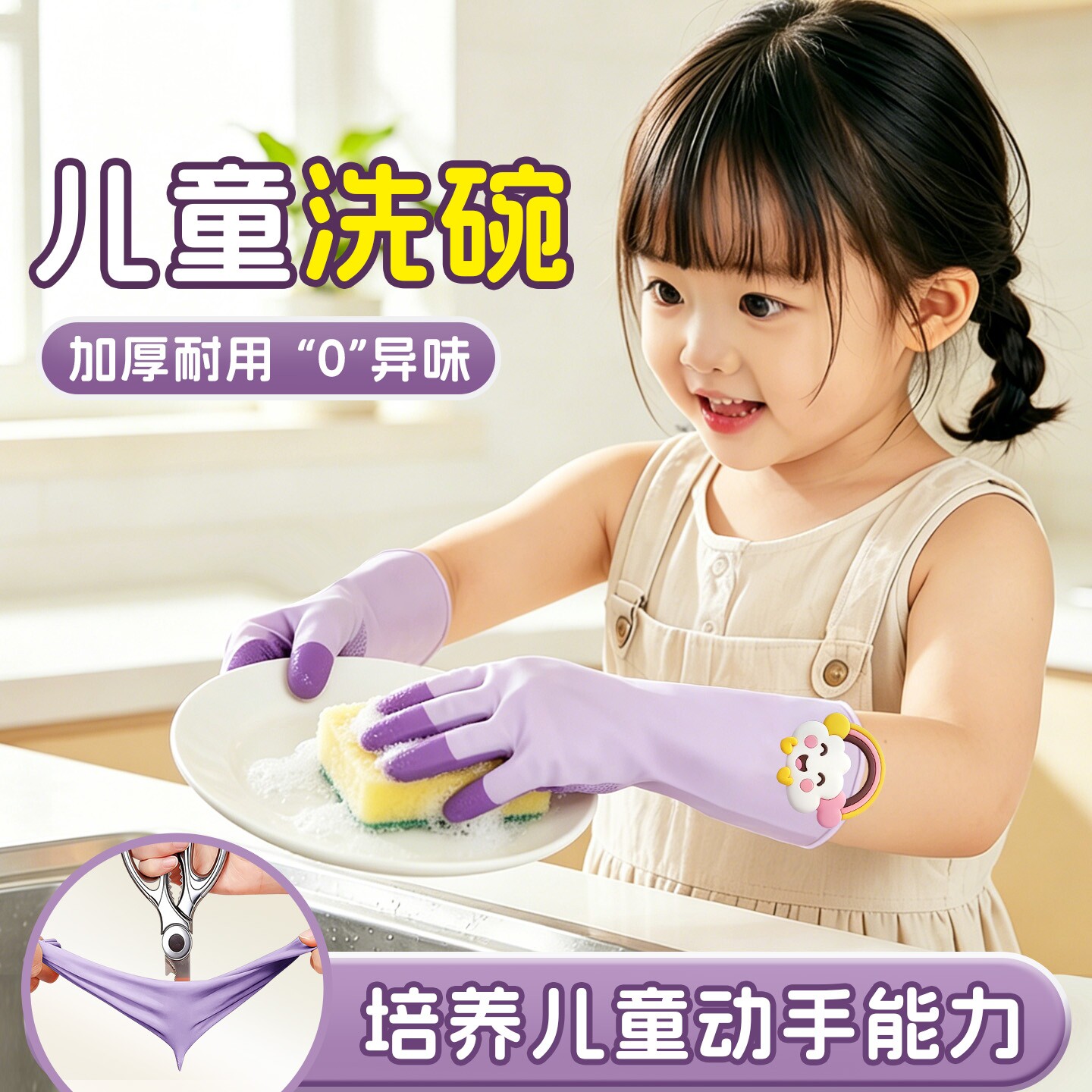 儿童加厚防水耐用乳胶洗碗手套图片