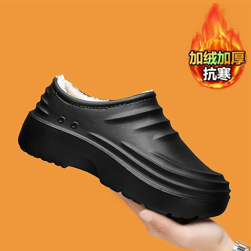 防水棉鞋男冬季外穿加棉加厚踩屎感包头拖厨师鞋防滑全包保暖棉鞋