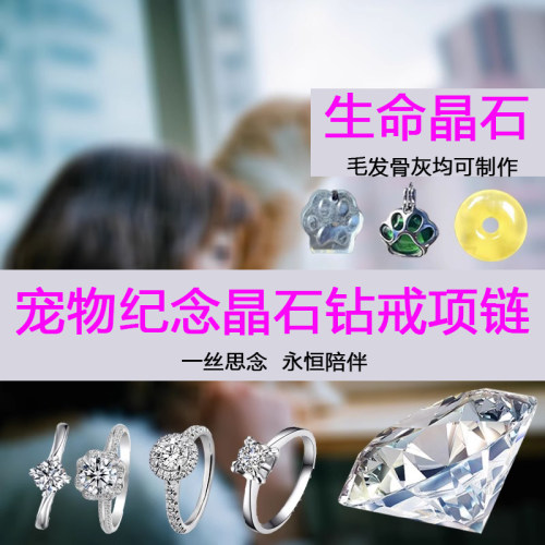 狗狗猫兔子仓鼠鸟宠物骨灰毛发制作生命晶石钻戒指纪念品吊坠项链