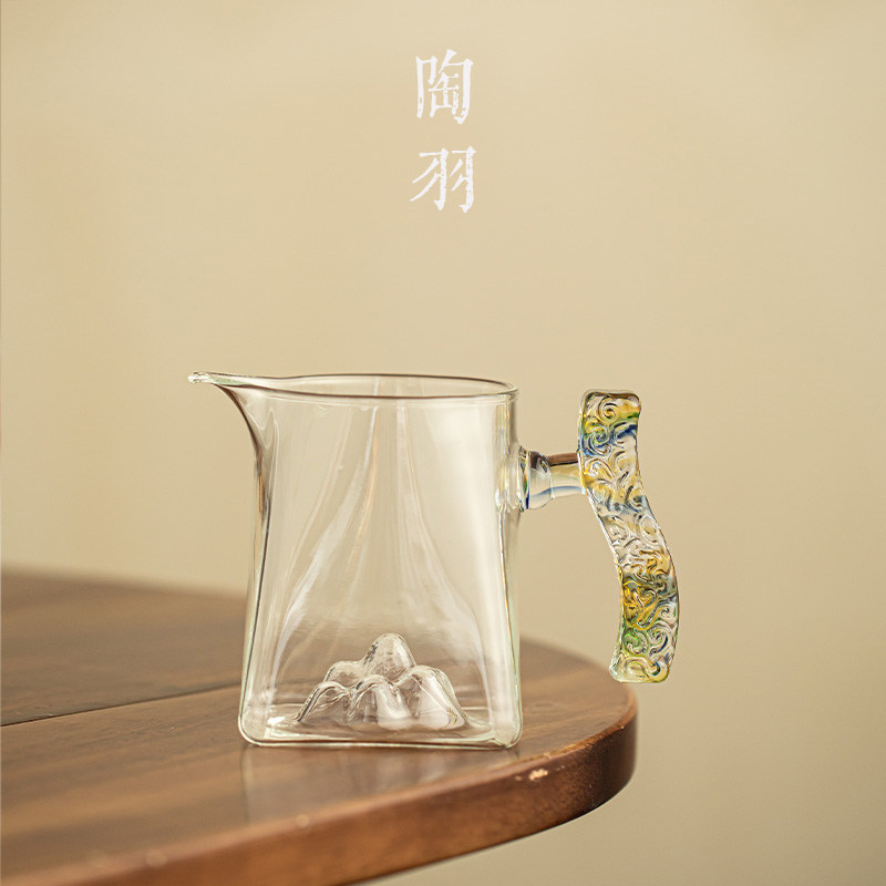 观山底座玻璃泡茶公杯家用耐热玻璃公道杯轻奢功夫茶具茶道配件