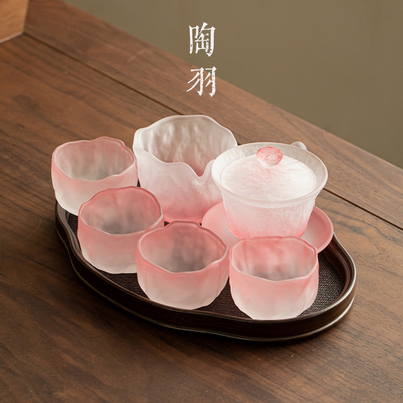 云涌上神盖碗如意茶盘小套组轻奢家用玻璃泡茶碗高档功夫茶具套装