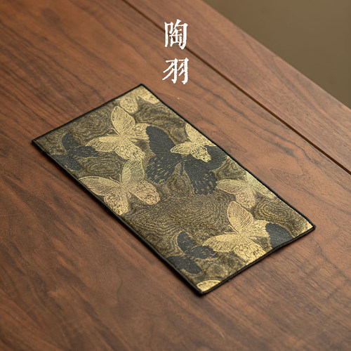 织锦墨底鎏金蝴蝶茶巾新中式轻奢毛巾抹布家用吸水养壶巾茶道配件