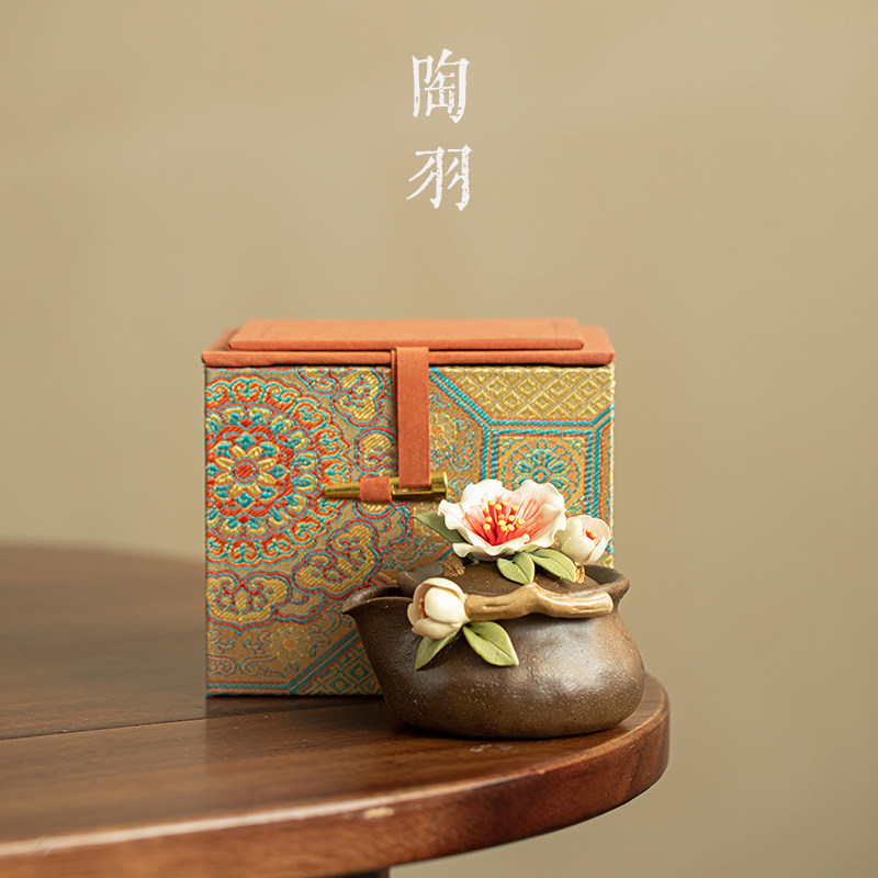 柴烧桃夭凝香宝瓶壶家用防烫茶壶单壶陶瓷功夫茶具泡茶器礼盒装