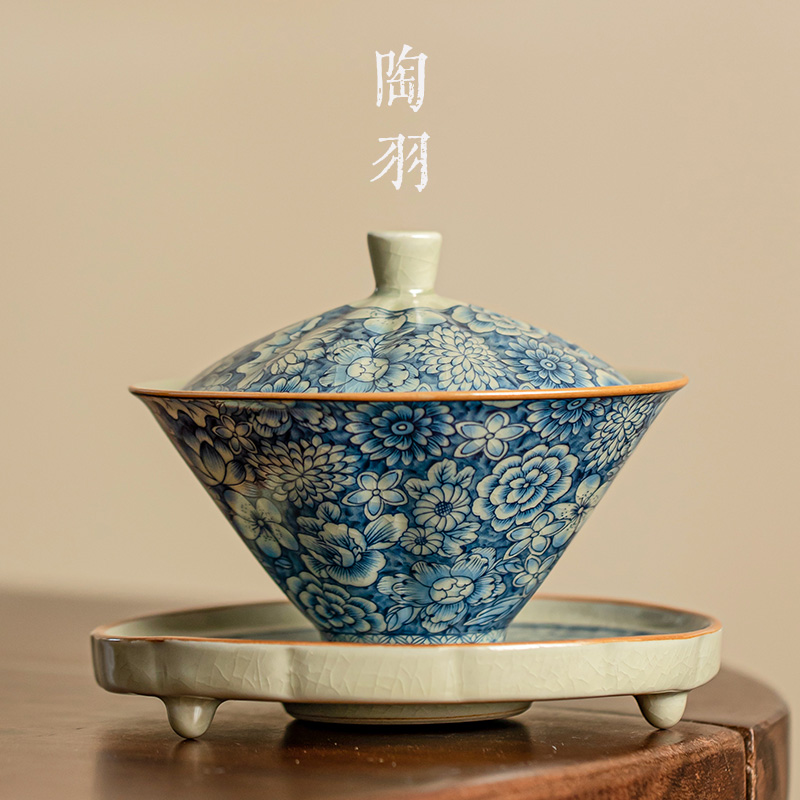 老陶泥斗笠三才盖碗功夫茶具