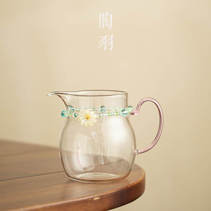 高硼硅玻璃翠珠清菊公道杯家用茶海公杯小清新分茶器创意功夫茶具