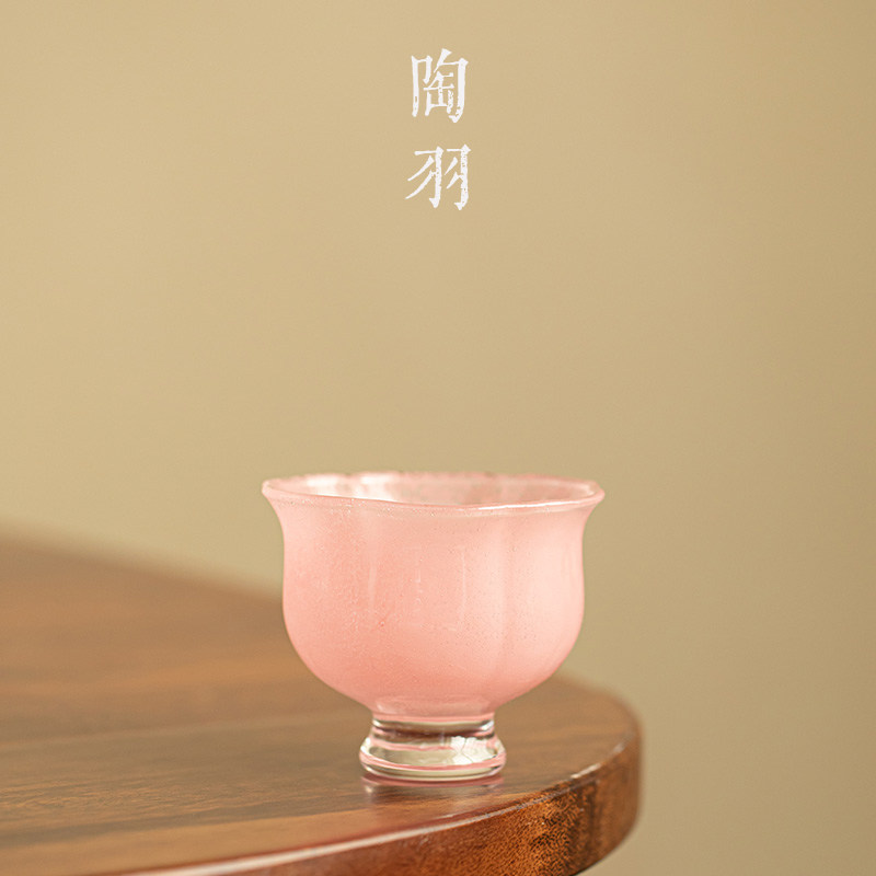琉璃粉云朵杯家用高足茶杯主人杯