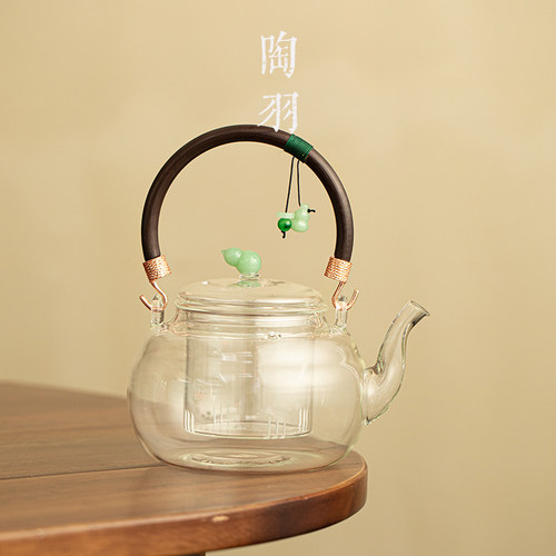 高硼硅玻璃葫芦提梁壶家用耐热防烫茶壶蒸煮一体煮茶壶功夫茶具