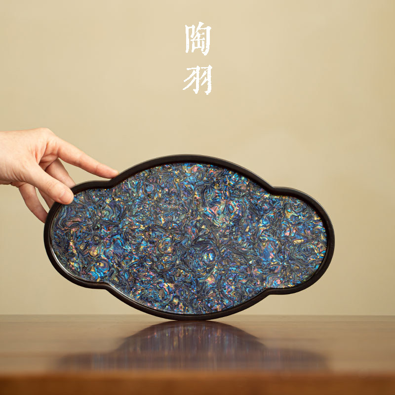 螺钿流光海棠干泡盘轻奢家用竹制茶盘高档创意泡茶盘功夫茶具配件