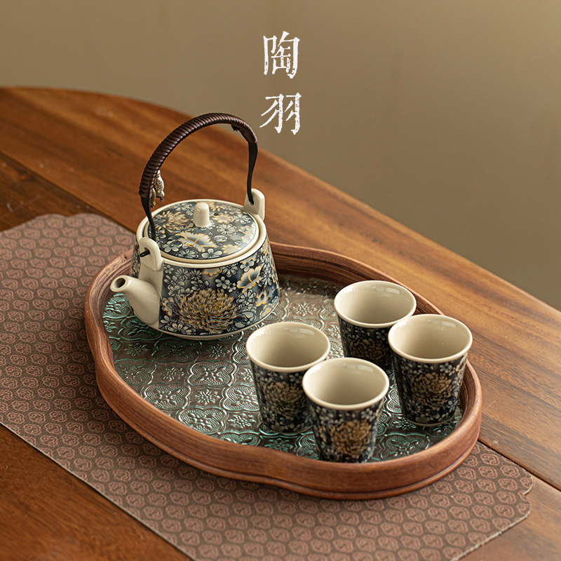 万花牡丹提梁壶一壶四杯