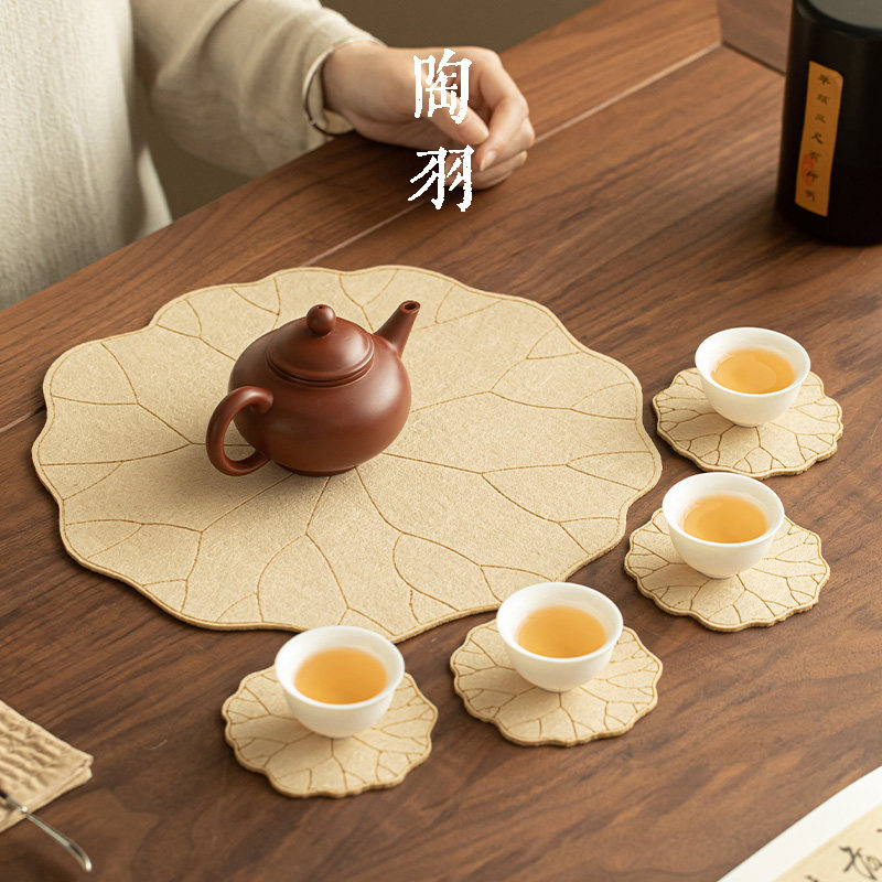 荷花毛毡垫杯垫套组禅意吸水防滑