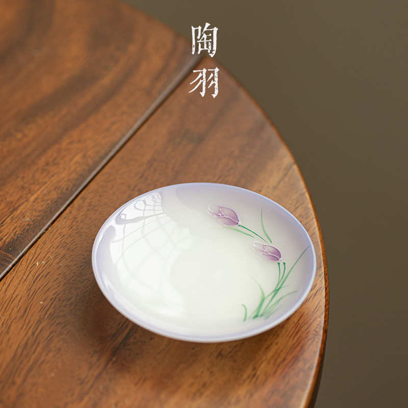 冰种璞玉瓷郁金香圆杯垫家用陶瓷茶杯垫新中式茶道配件轻奢茶点盘