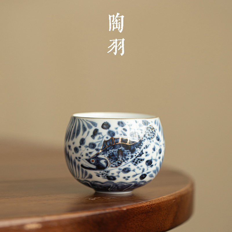 半鎏银番莲鱼藻纹陶瓷茶杯主人杯个人专用品茗杯功夫茶具茶盏单杯,餐饮具,茶杯,淘宝优惠券,粉丝福利购,淘宝优惠卷