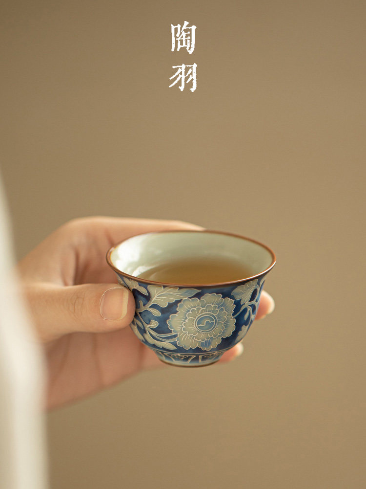 彷宋代汝窑元青花防口杯陶瓷茶杯师傅杯功夫茶具单杯茶杯单杯茶杯,餐饮具,茶杯,淘宝优惠券,粉丝福利购,淘宝优惠卷
