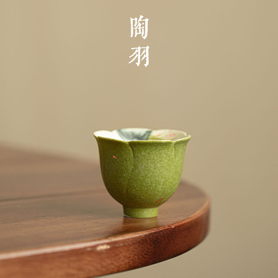 岩矿白青釉兰石花瓣杯家用陶瓷茶杯单杯高档轻奢功夫茶具主人杯