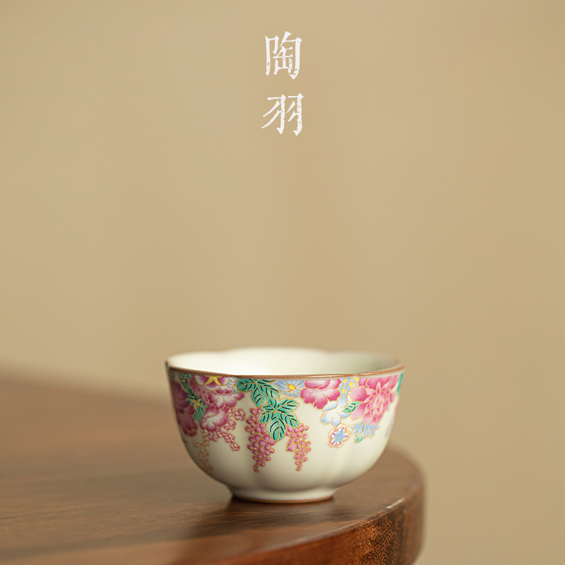 汝窑猪油冻花口杯家用陶瓷茶杯