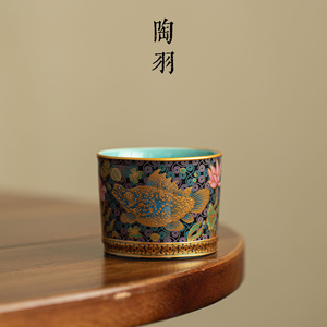 金鳞戏莲仿古珐琅彩鱼藻纹直身茶杯家用陶瓷主人杯轻奢功夫茶具