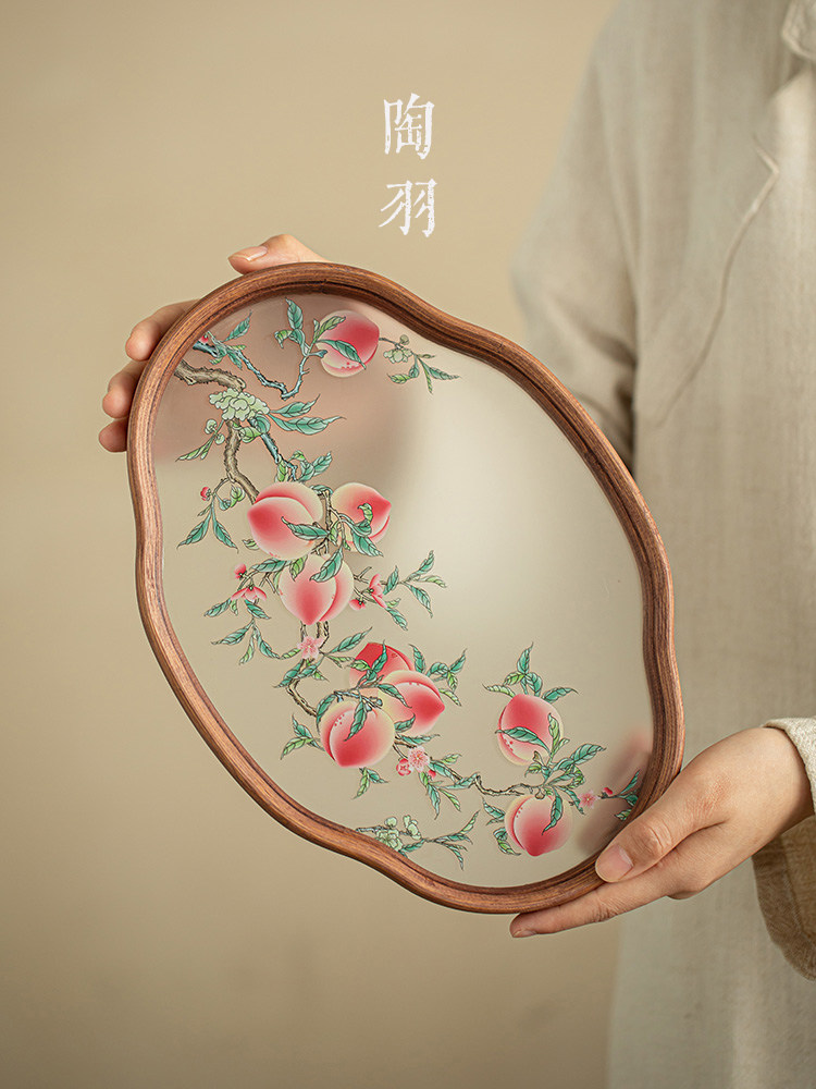 如意九岛玻璃干泡托盘中国风小茶点托盘家用有盖碗锅架收纳托盘