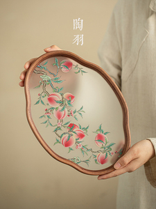 如意九岛玻璃干泡托盘中国风小茶点托盘家用有盖碗锅架收纳托盘