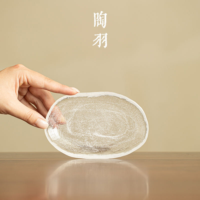 新中式星云椭圆盘家用透明玻璃茶盘轻奢功夫茶具点心盘茶道配件