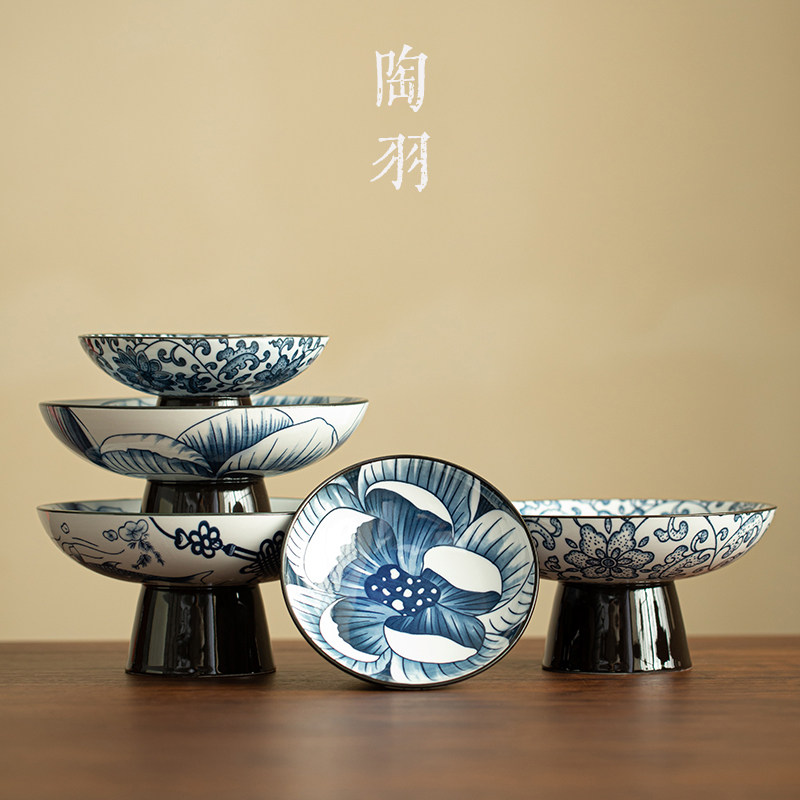 中式复古青花大果盘高档家用陶瓷茶点盘年年有鱼功夫茶具点心盘