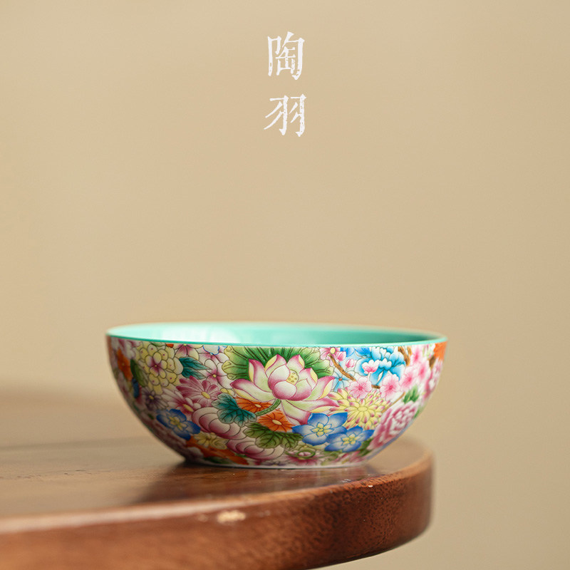 仿古珐琅彩满庭芳普洱杯家用防烫陶瓷茶杯中式功夫茶具主人杯单杯