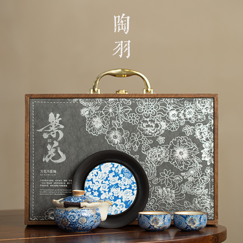 繁花汝窑手抓壶功夫茶具套装