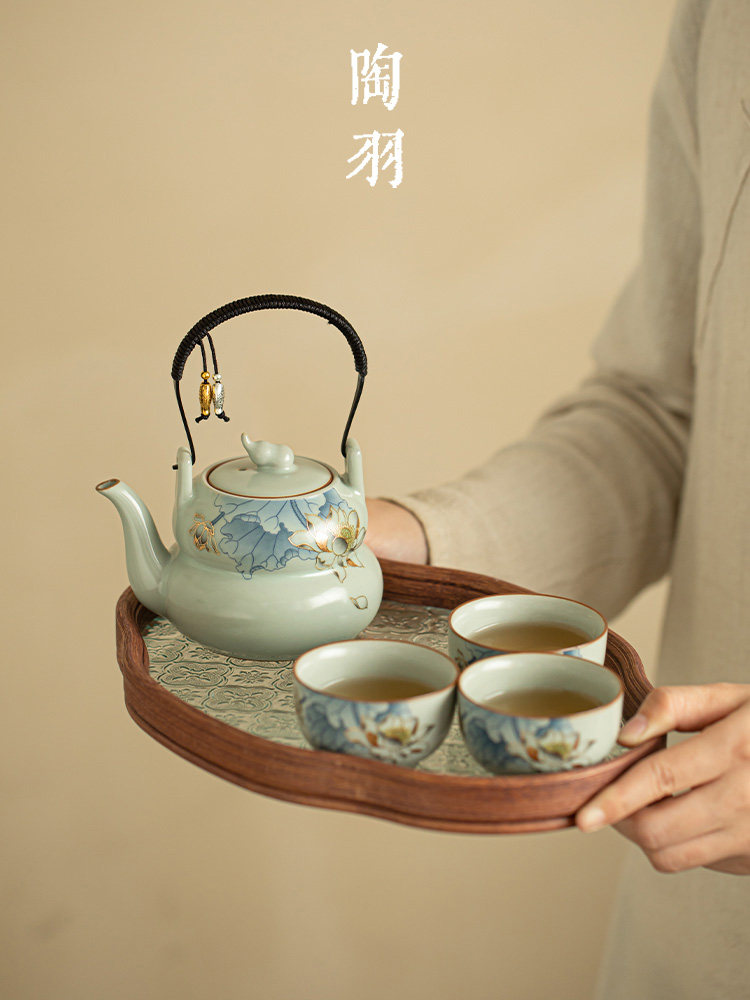 妙色清欢葫芦提梁壶一壶三杯功夫茶具套装家用陶瓷泡茶壶茶杯茶盘