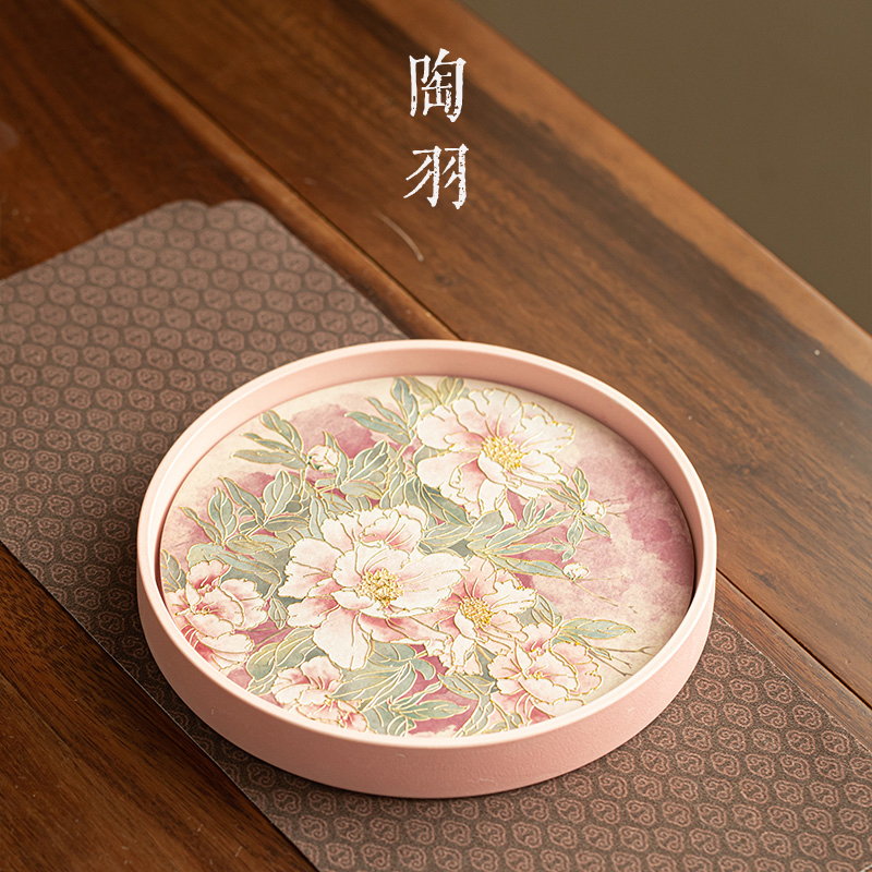 浮雕烫金牡丹粉吸水干泡盘