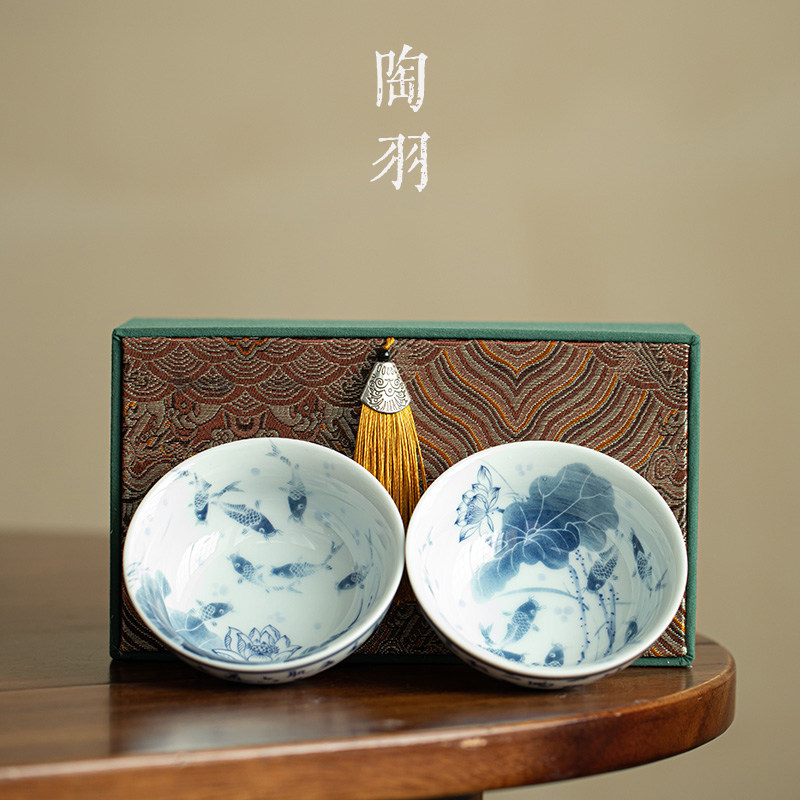 新中式七碗茶诗对杯礼盒装家用防烫陶瓷茶杯高档功夫茶具主人杯