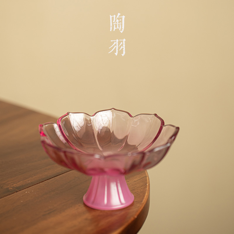玻璃莲花高足果盘客厅茶几家用
