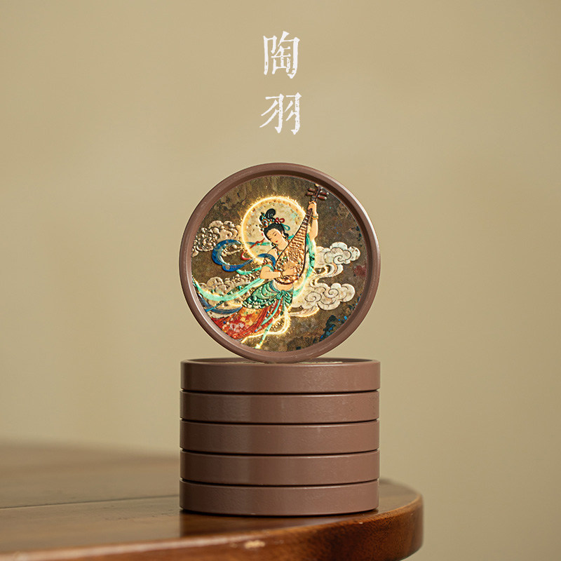 敦煌飞天云裳琵琶陶瓷杯垫高档家用防烫杯托轻奢功夫茶具茶道配件