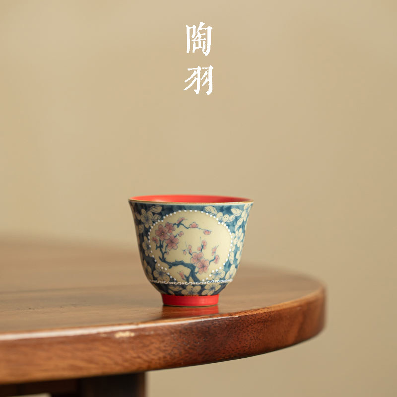 宫墙红梅兰双清铃铛杯家用陶瓷茶杯防烫功夫茶具个人专用品茗杯
