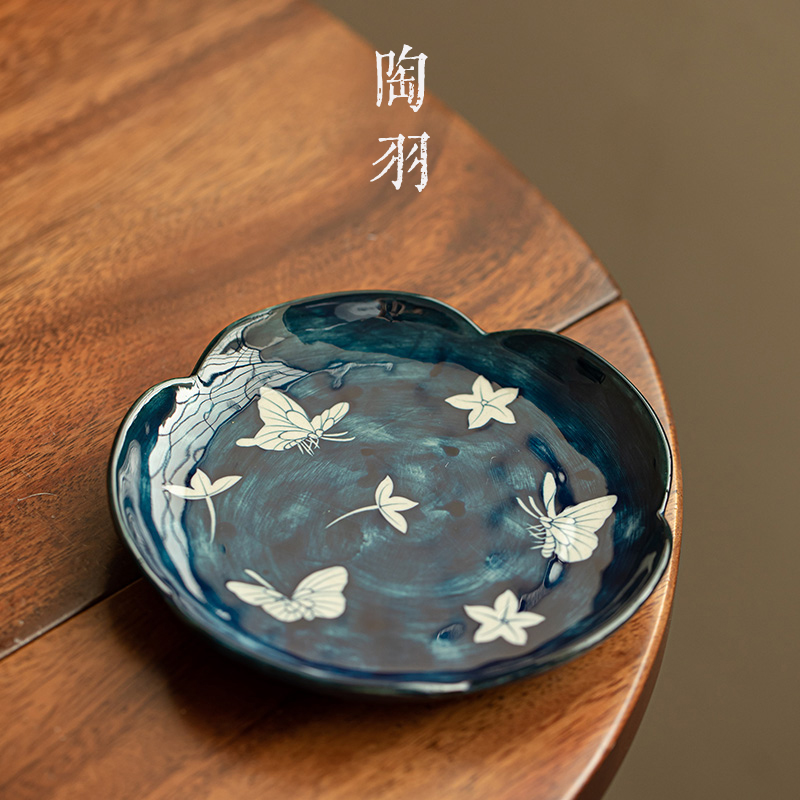 幽蓝蝶舞汐棠壶承陶瓷茶台