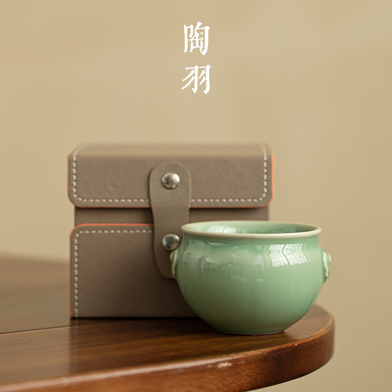 如意梅青风水缸杯主人杯家用陶瓷品茗杯单杯功夫茶具喝茶杯礼盒装