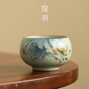 仿宋汝窑妙色清欢罗汉杯陶瓷主人杯个人专用品茗杯喝茶杯功夫茶具