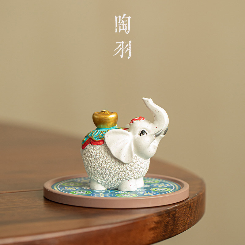 吉象驮禄大象线香插底座陶瓷创意装饰品摆件家用室内檀香沉香托盘