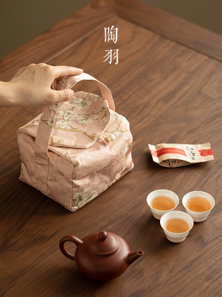 花枝望户外旅行茶具收纳包布艺一壶两杯云锦收纳袋便携茶壶收纳盒