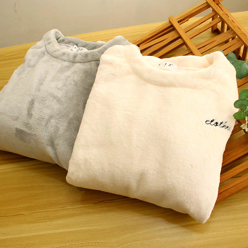 冬季法兰绒加绒加厚睡衣上衣